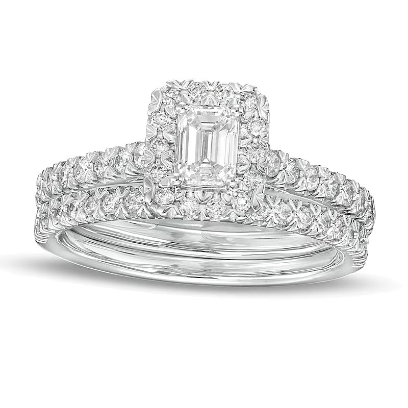 1.0 CT. TW Emerald-Cut Diamond Frame Bridal Set in 10K White Gold
