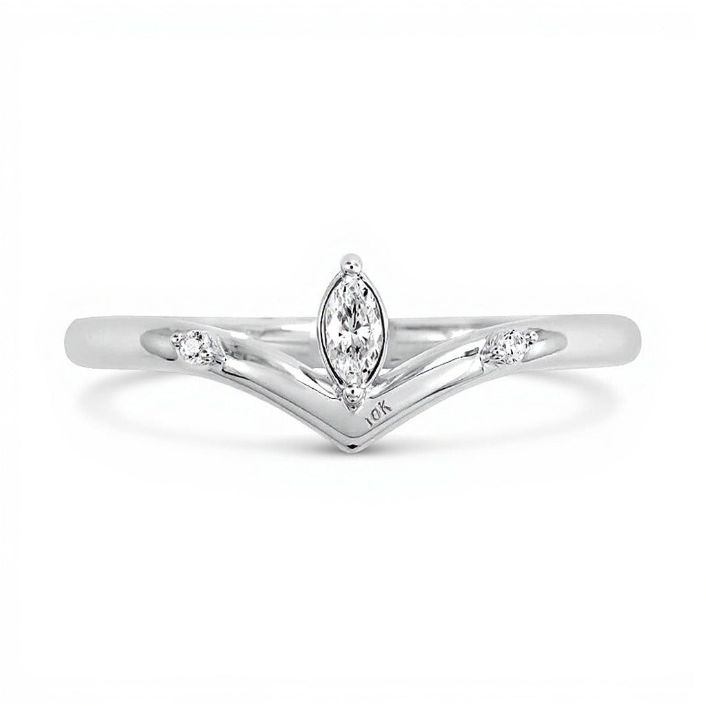 0.13 CT. TW Marquise-Cut Diamond Chevron Ring in 10K White Gold