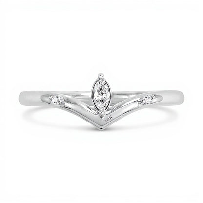 0.13 CT. TW Marquise-Cut Diamond Chevron Ring in 10K White Gold