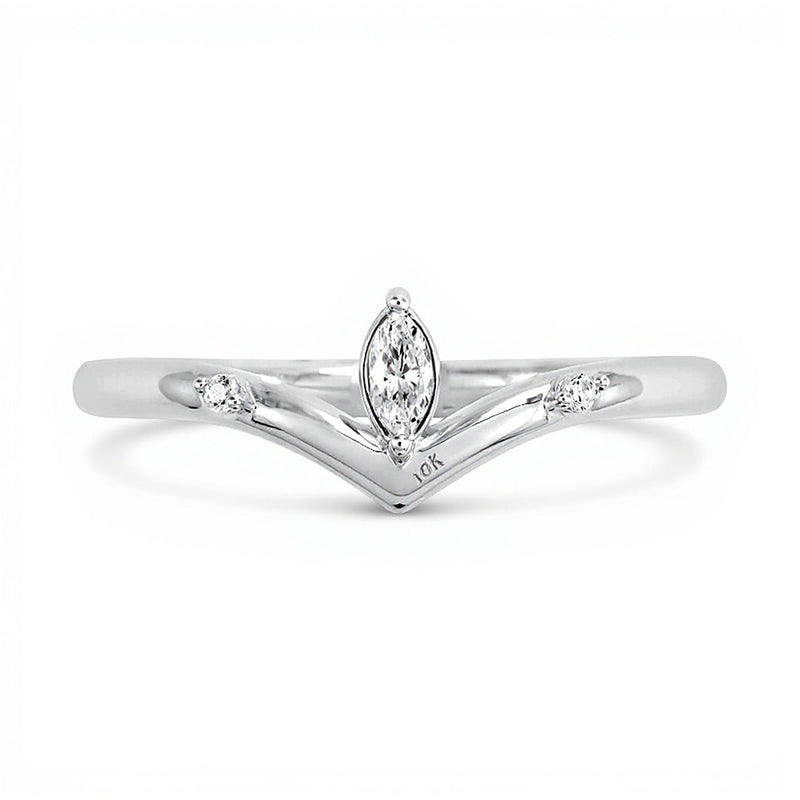 0.13 CT. TW Marquise-Cut Diamond Chevron Ring in 10K White Gold