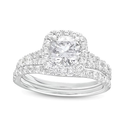 1.88 CT. TW Lab-Grown Diamond Cushion Frame Split Shank Bridal Set in 14K White Gold (I/SI2)