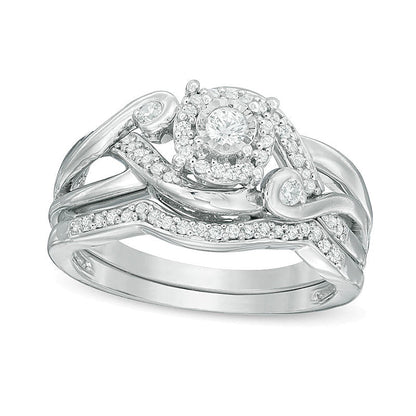 0.33 CT. TW Diamond Frame Split Shank Bridal Set in Sterling Silver