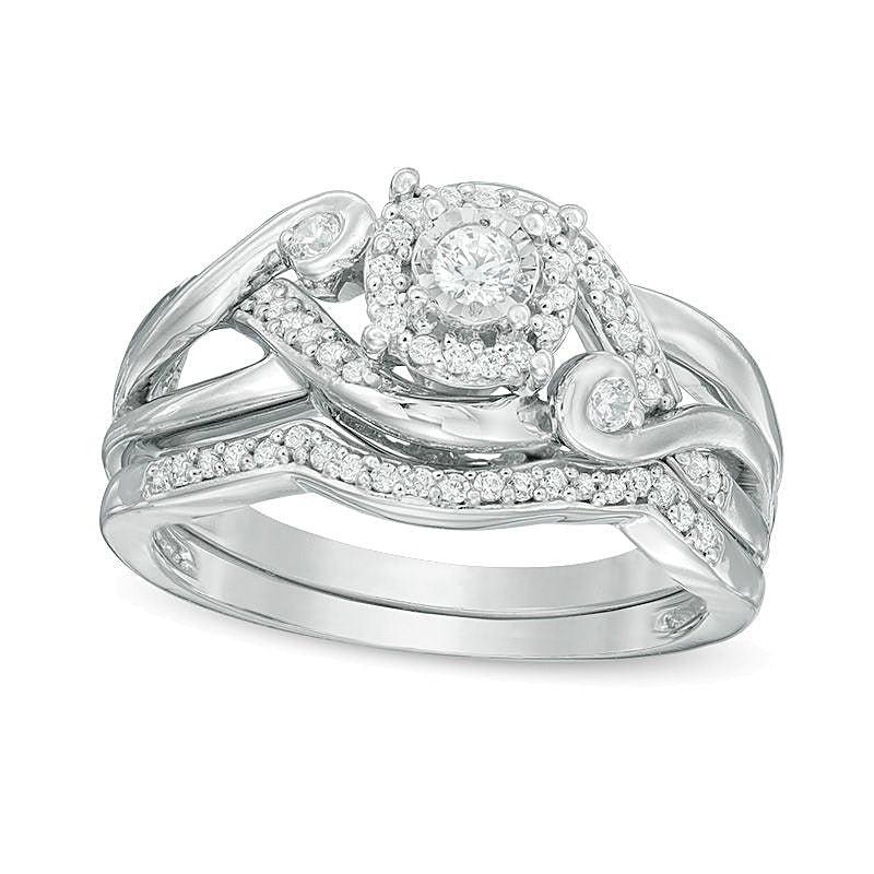 0.33 CT. TW Diamond Frame Split Shank Bridal Set in Sterling Silver