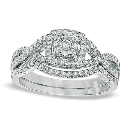 0.5 CT. TW Multi-Diamond Twist Shank Bridal Set in 10K White Gold