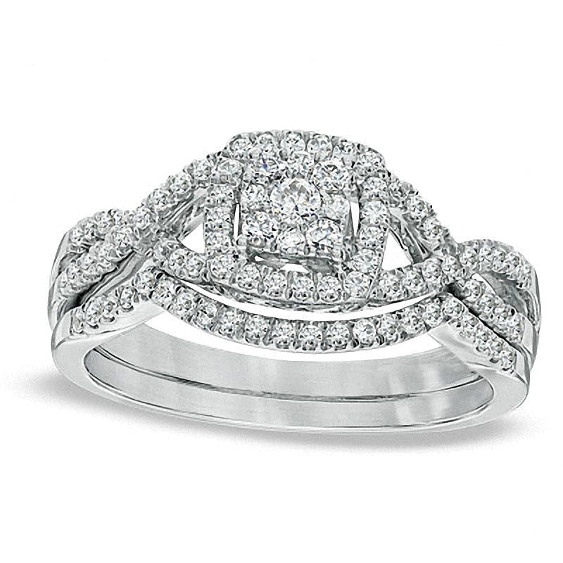0.5 CT. TW Multi-Diamond Twist Shank Bridal Set in 10K White Gold