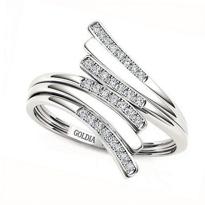 0.1 CT. TW Diamond Bypass Ring in 10K White Gold