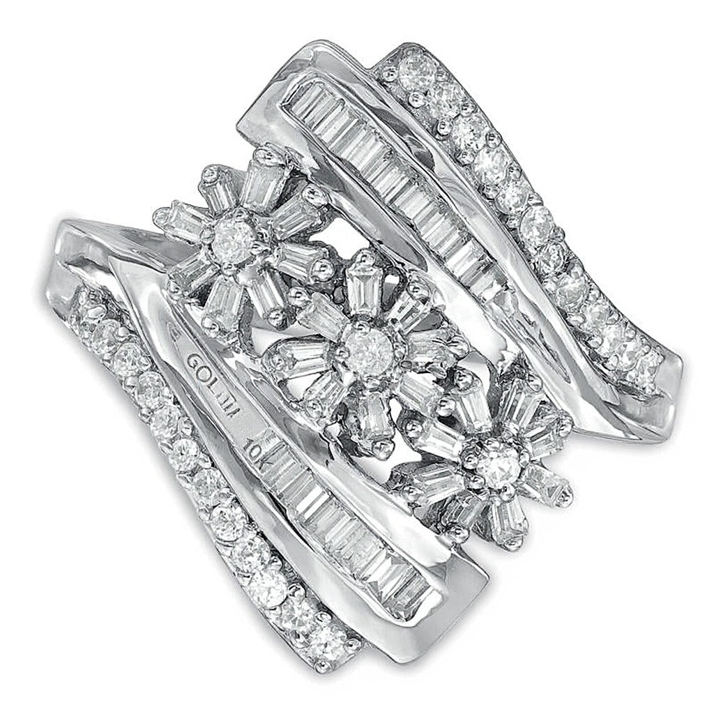 0.5 CT. TW Composite Diamond Flower Ring in 10K White Gold