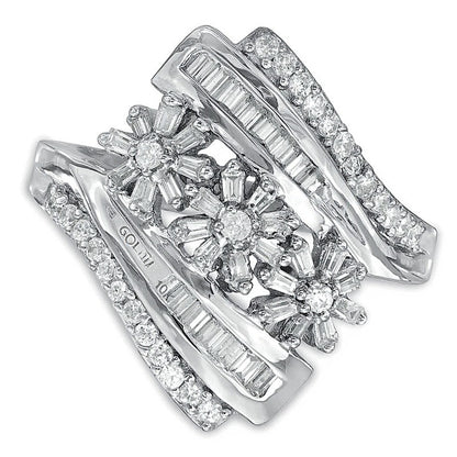 0.5 CT. TW Composite Diamond Flower Ring in 10K White Gold