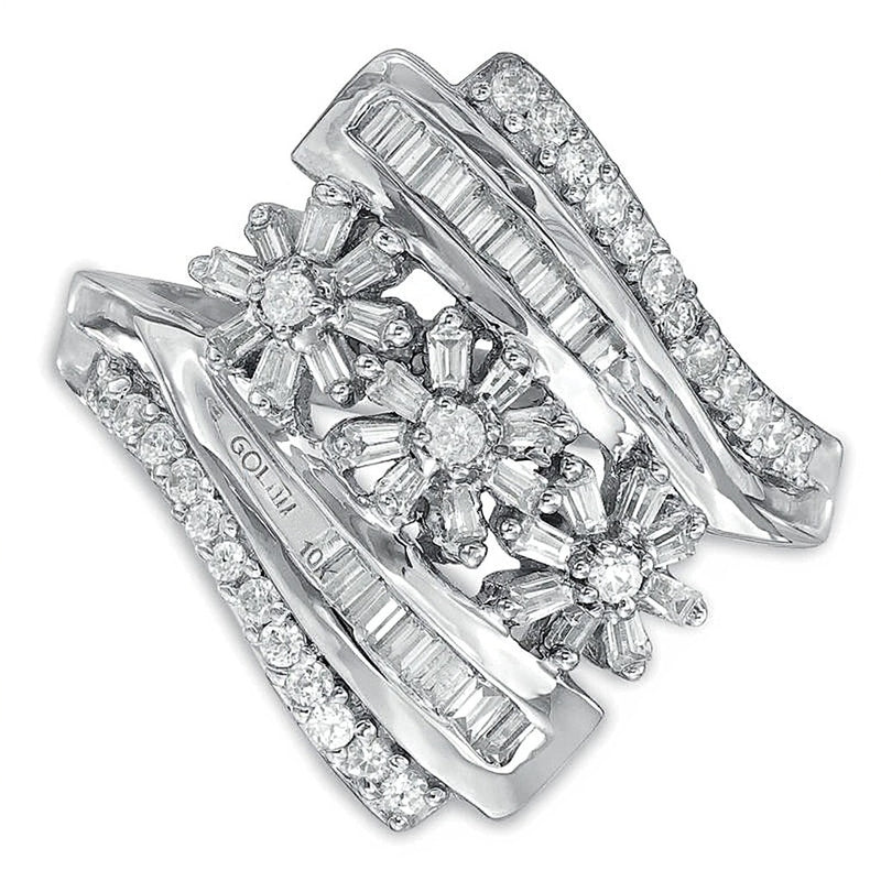 0.5 CT. TW Composite Diamond Flower Ring in 10K White Gold