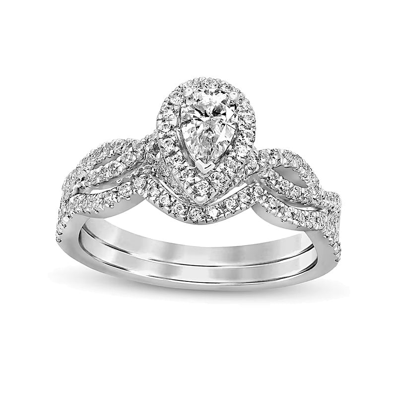 1.0 CT. TW Pear-Shaped Diamond Twist Shank Bridal Set in 14K White Gold (I/I2)