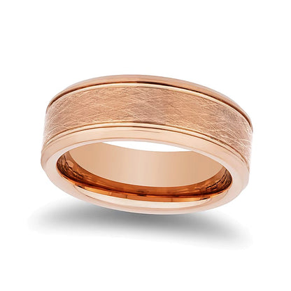8.0mm Textured Center Beveled Edge Band in Rose Ion-Plated Tungsten