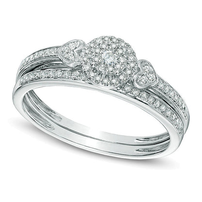 0.2 CT. TW Diamond Cluster Frame Bridal Set in 10K White Gold