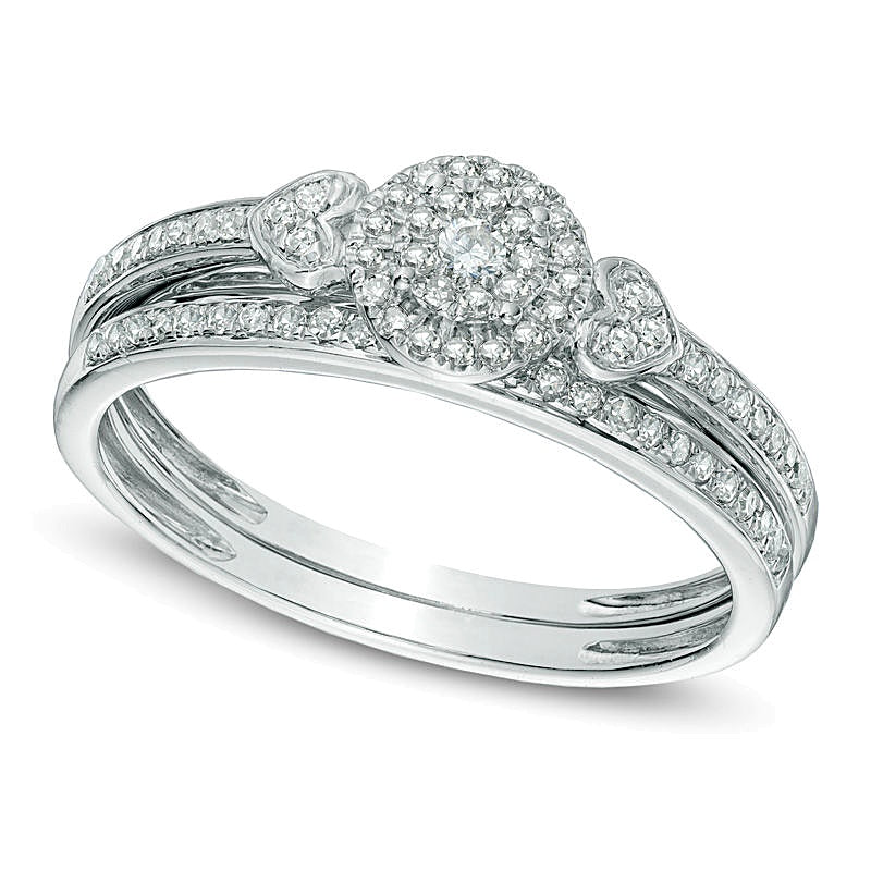 0.2 CT. TW Diamond Cluster Frame Bridal Set in 10K White Gold