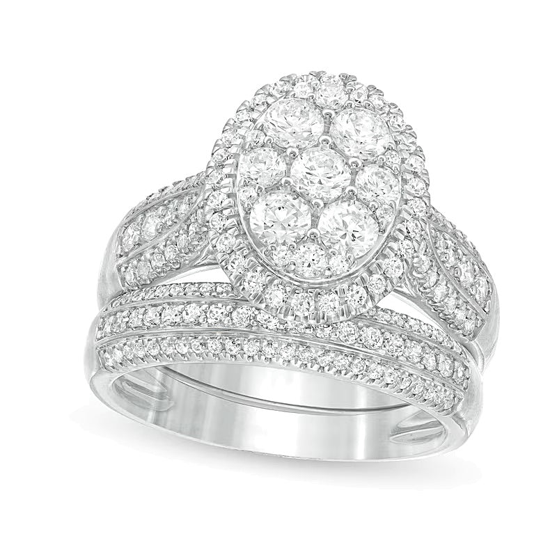 1.5 CT. TW Composite Diamond Oval Frame Multi-Row Bridal Set in 10K White Gold