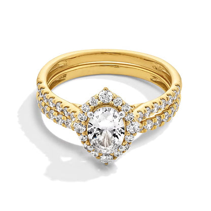 1.5 CT. TW Oval Diamond Frame Bridal Set in 14K Gold