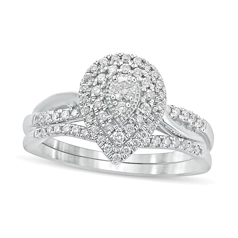 0.38 CT. TW Composite Diamond Teardrop Frame Bridal Set in 10K White Gold