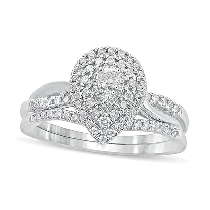 0.38 CT. TW Composite Diamond Teardrop Frame Bridal Set in 10K White Gold