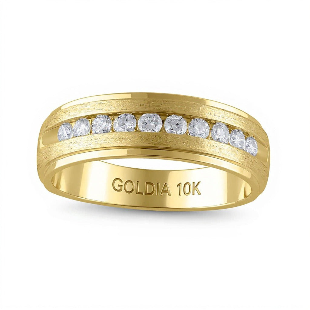 0.5 CT. TW Diamond Ten Stone Satin Stepped Edge Channel Band in 10K Gold