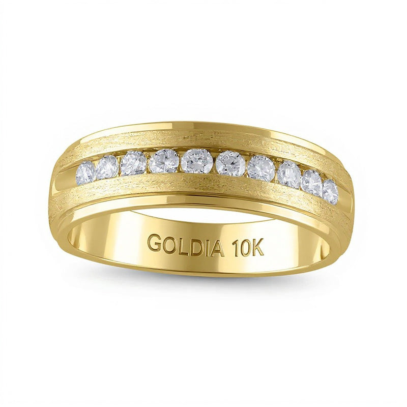0.5 CT. TW Diamond Ten Stone Satin Stepped Edge Channel Band in 10K Gold