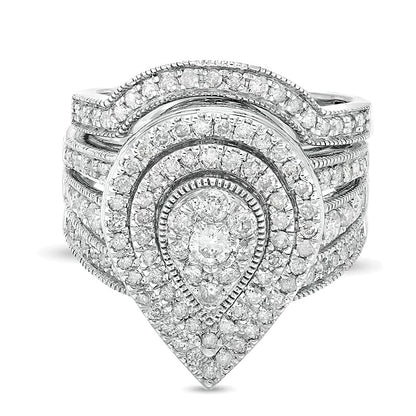1.25 CT. TW Pear-Shaped Multi-Diamond Frame Multi-Row Vintage-Style Bridal Set in 10K White Gold