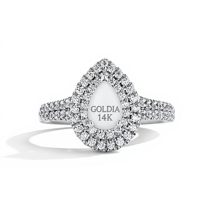 1.0 CT. TW Pear-Shaped Lab-Grown Diamond Double-Frame Engagement Ring in 14K White Gold (F/VS2)