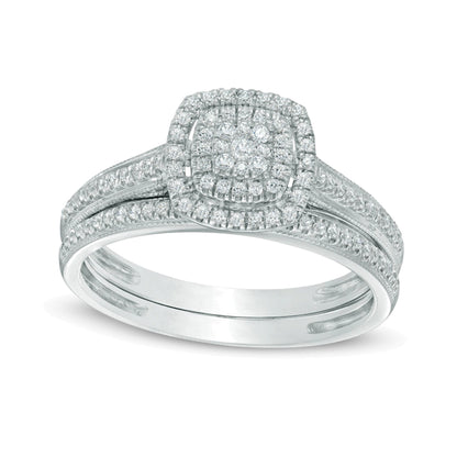 0.33 CT. TW Composite Diamond Double Square Frame Vintage-Style Bridal Set in 10K White Gold