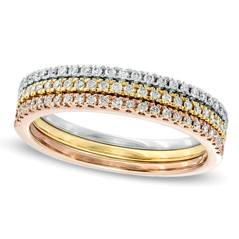 0.25 CT. TW Diamond Three Piece Band Stackable Set in 10K Tri-Tone Gold