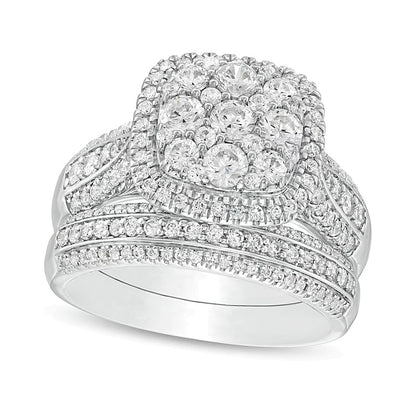 1.5 CT. TW Composite Diamond Cushion Frame Multi-Row Bridal Set in 10K White Gold