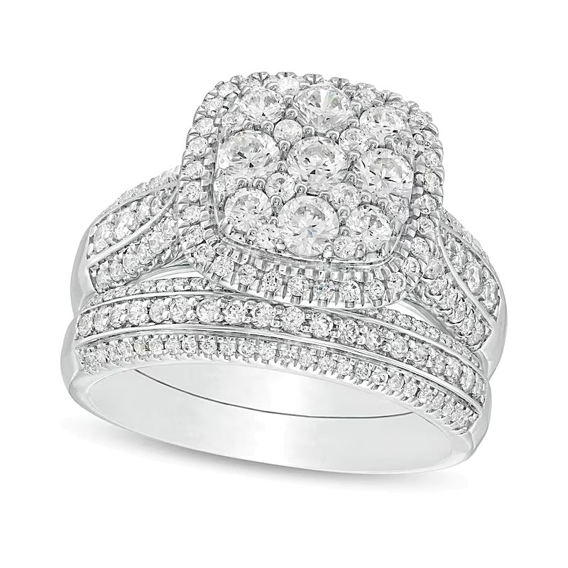 1.5 CT. TW Composite Diamond Cushion Frame Multi-Row Bridal Set in 10K White Gold
