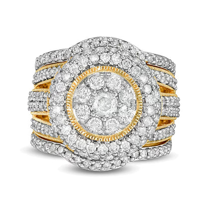 2.25 CT. TW Multi-Diamond Multi-Row Vintage-Style Three Piece Bridal Set in 10K Gold