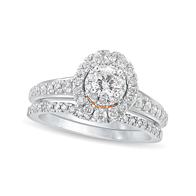1.0 CT. TW Diamond Oval Frame Bridal Set in 10K Two-Tone Gold