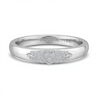 0.25 CT. TW Heart Multi-Diamond Fleur-de-Lis Shank Ring in 10K White Gold