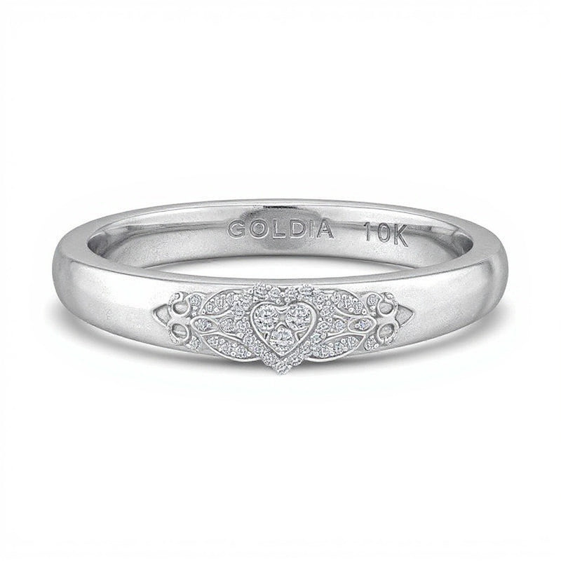 0.25 CT. TW Heart Multi-Diamond Fleur-de-Lis Shank Ring in 10K White Gold