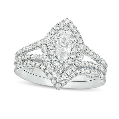 1.0 CT. TW Marquise Diamond Double Frame Bridal Set in 14K White Gold (I/I1)