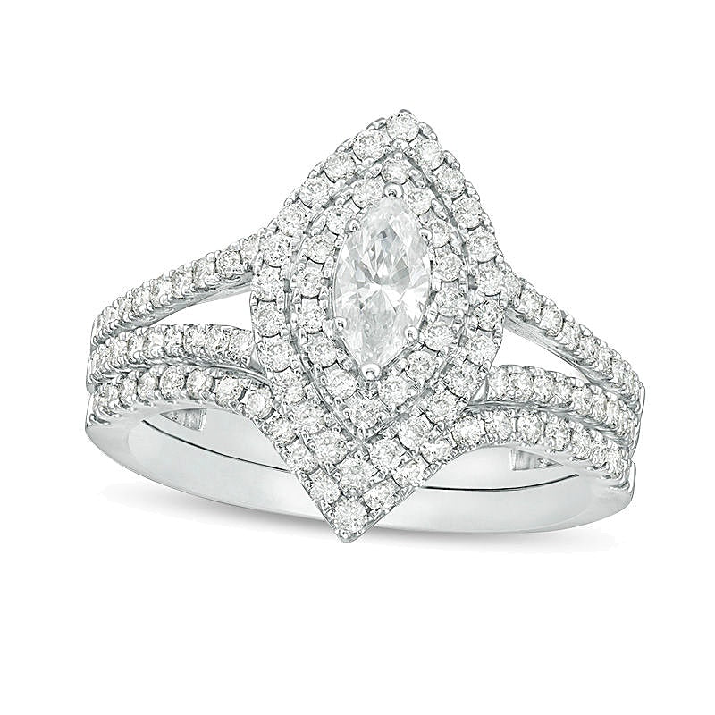 1.0 CT. TW Marquise Diamond Double Frame Bridal Set in 14K White Gold (I/I1)