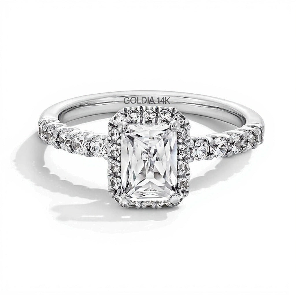 1.5 CT. TW Radiant-Cut Lab-Grown Diamond Frame Ring in 14K White Gold (F/SI2)