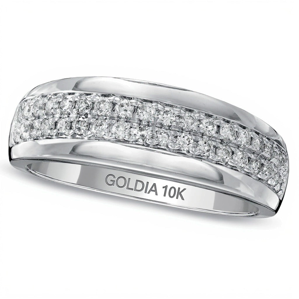 0.5 CT. TW Diamond Double Row Wedding Band in 10K White Gold