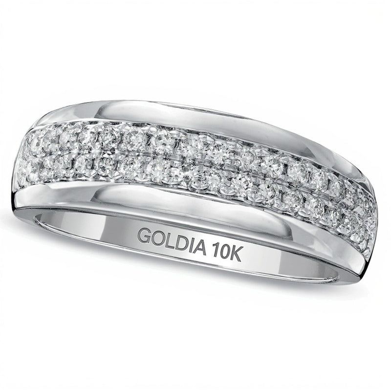 0.5 CT. TW Diamond Double Row Wedding Band in 10K White Gold