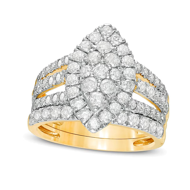 2.0 CT. TW Composite Diamond Double Marquise Frame Multi-Row Bridal Set in 10K Gold