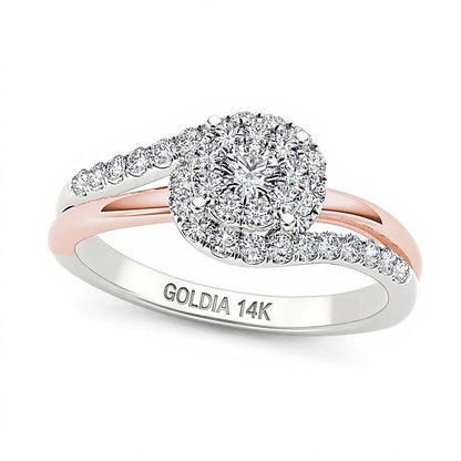 0.5 CT. TW Multi-Diamond Swirl Frame Engagement Ring in 14K Two-Tone Gold