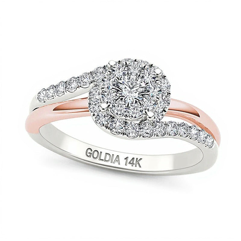 0.5 CT. TW Multi-Diamond Swirl Frame Engagement Ring in 14K Two-Tone Gold