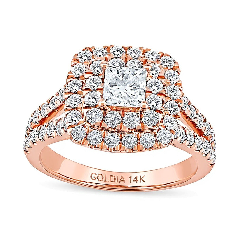 2.0 CT. TW Princess-Cut Lab-Grown Diamond Frame Split Shank Engagement Ring in 14K Rose Gold (F/VS2)