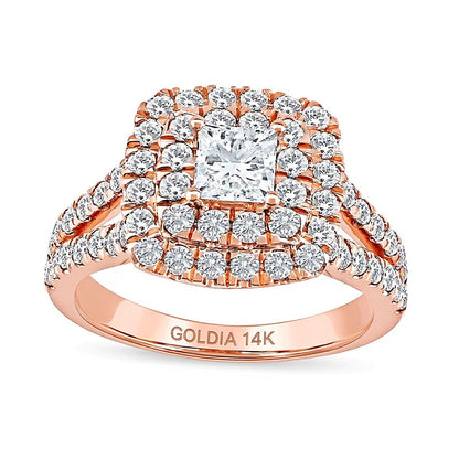 2.0 CT. TW Princess-Cut Lab-Grown Diamond Frame Split Shank Engagement Ring in 14K Rose Gold (F/VS2)
