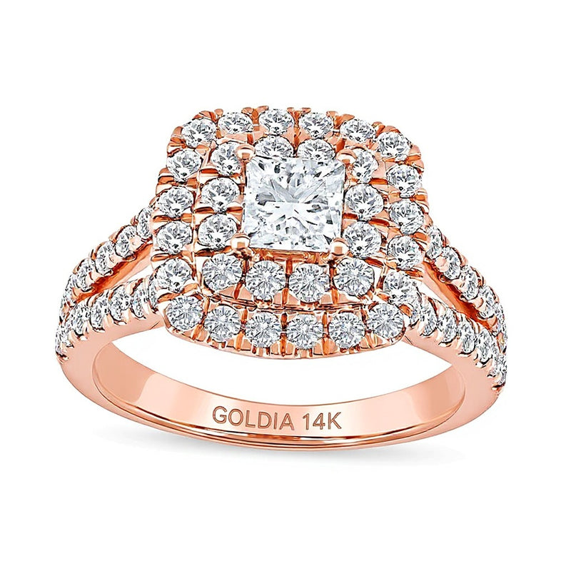 2.0 CT. TW Princess-Cut Lab-Grown Diamond Frame Split Shank Engagement Ring in 14K Rose Gold (F/VS2)
