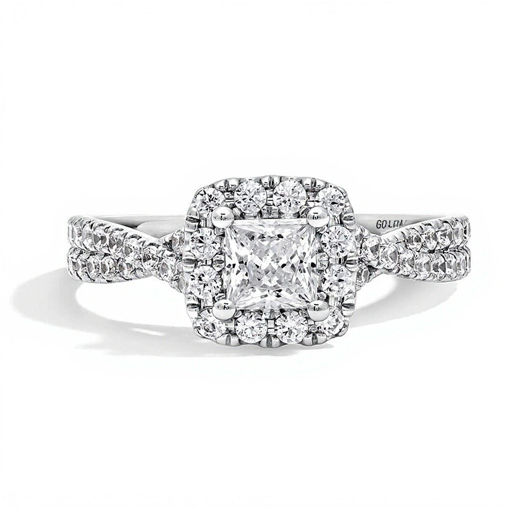 1.0 CT. TW Princess-Cut Lab-Grown Diamond Frame Engagement Ring with Crossover Shank in Platinum (F/SI2)