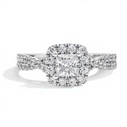 1.0 CT. TW Princess-Cut Lab-Grown Diamond Frame Engagement Ring with Crossover Shank in Platinum (F/SI2)