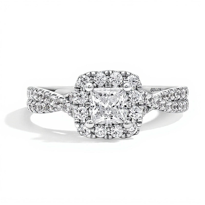 1.0 CT. TW Princess-Cut Lab-Grown Diamond Frame Engagement Ring with Crossover Shank in Platinum (F/SI2)