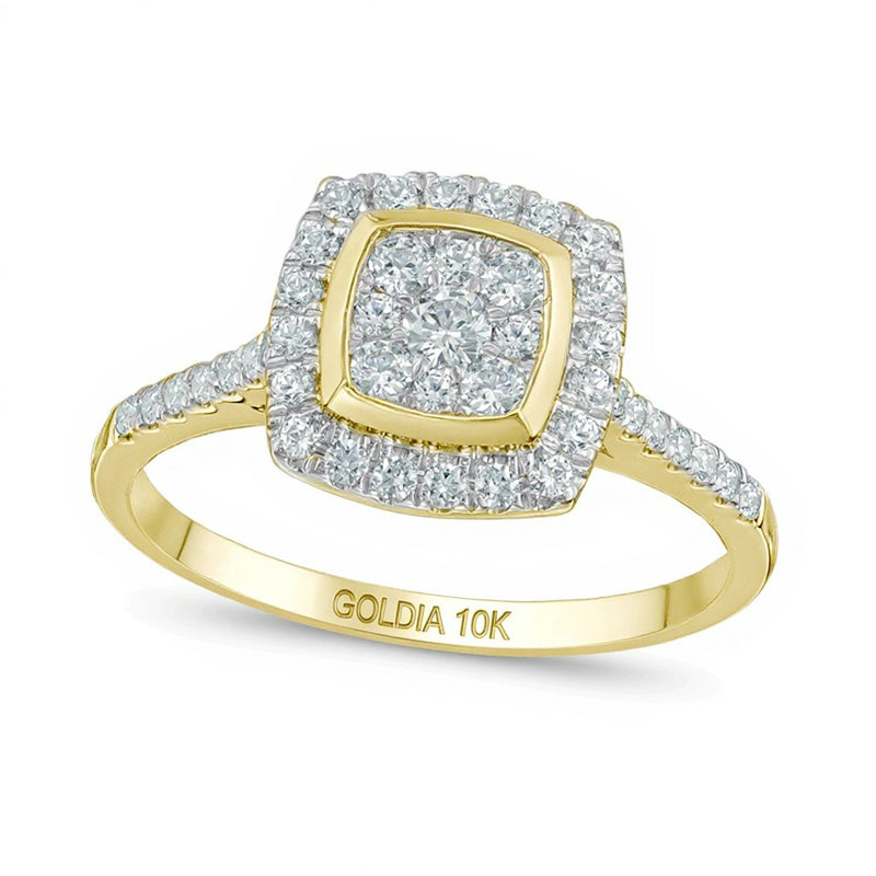 0.5 CT. TW Multi-Diamond Cushion Frame Engagement Ring in 10K Gold