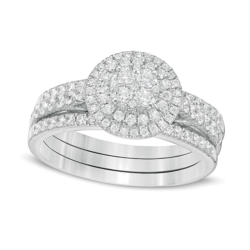 1.0 CT. TW Composite Diamond Double Frame Vintage-Style Three Piece Bridal Set in 10K White Gold