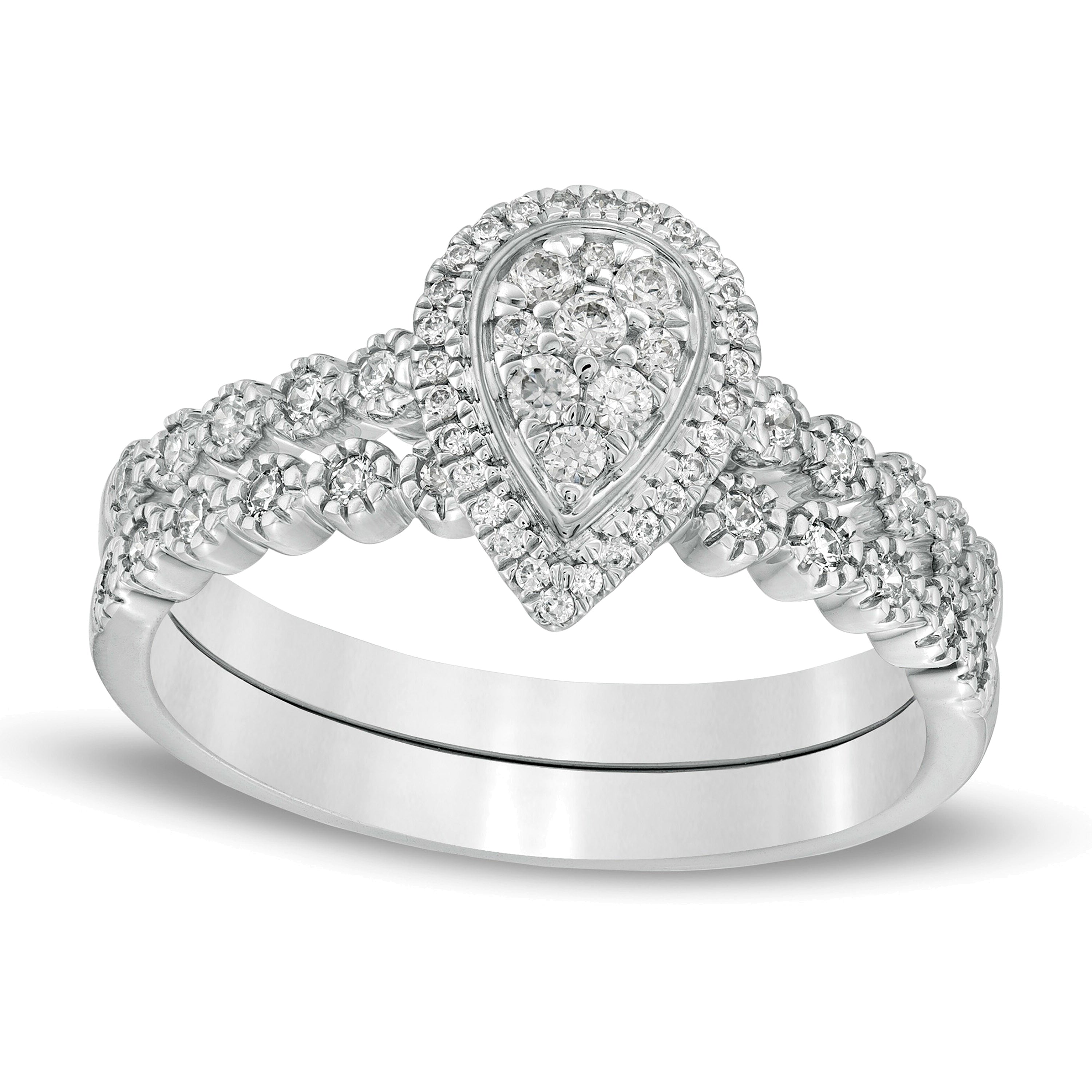 0.33 CT. TW Composite Diamond Pear-Shaped Frame Bridal Set in 10K White Gold